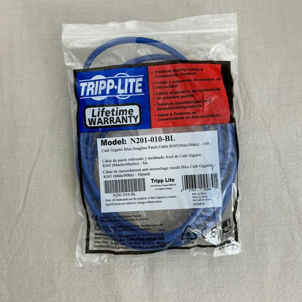 Tripp Lite N201-010-BL Cat6 Gigabit Blue Snagless Patch Cable RJ45 10ft 3m
